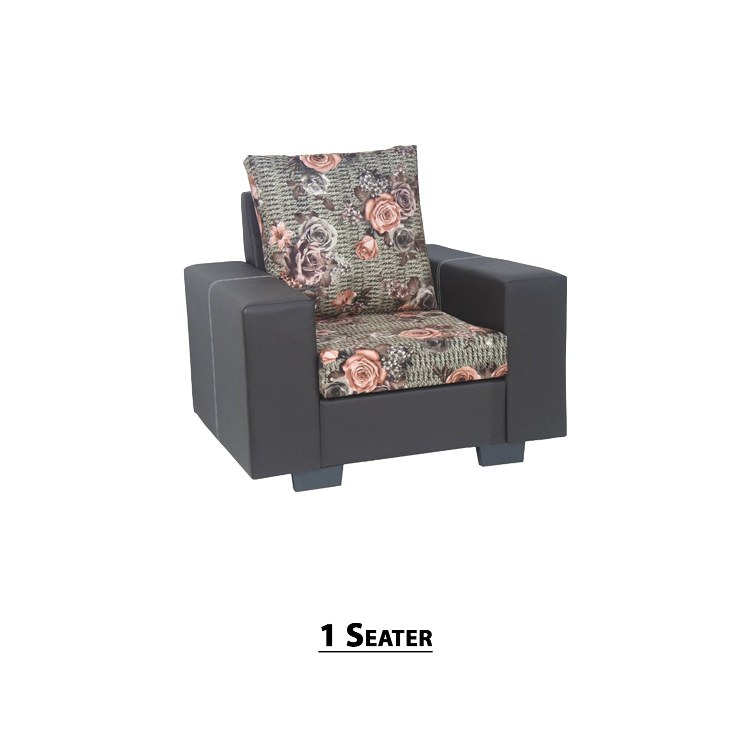 Florida Faux Leather-Fabric 1/2/3 Seater Sofa Set In Floral/ Grey-Furnituremart.sg