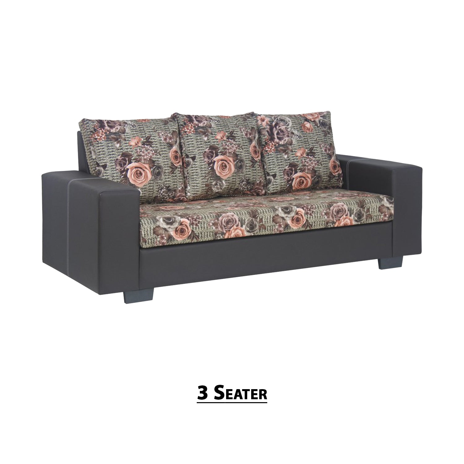 Florida Faux Leather-Fabric 1/2/3 Seater Sofa Set In Floral/ Grey-Furnituremart.sg