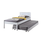 Isla Solid Rubberwood Bed Frame Flat Plywood Base with Pull-out Bed in Single White Color w/ Mattress Option