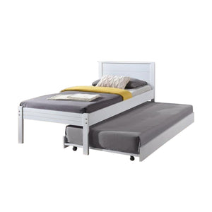 Isla Solid Rubberwood Bed Frame Flat Plywood Base with Pull-out Bed in Single White Color