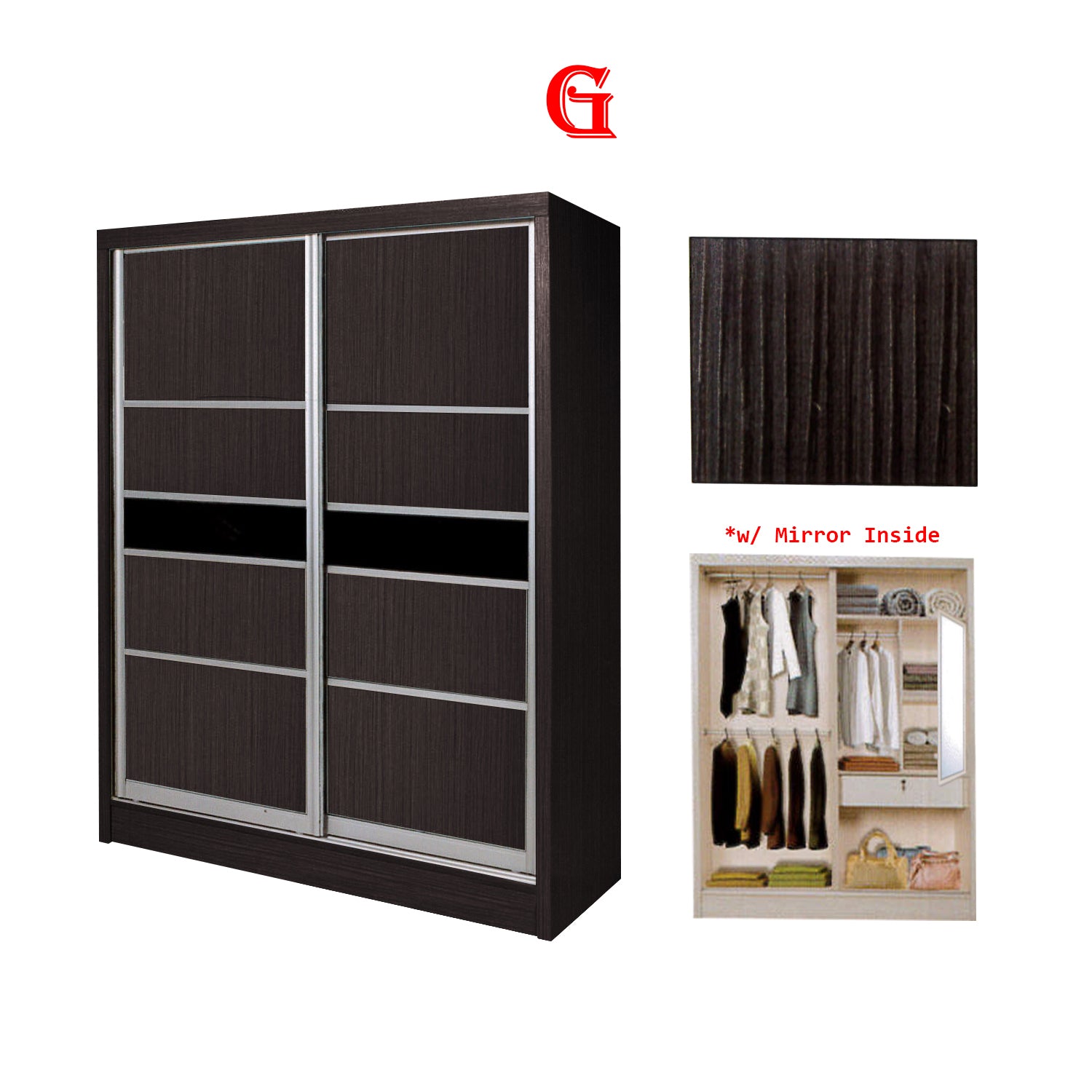 Fuego Series 3 5FT 2-Door Sliding Door Wardrobe Models Mirror