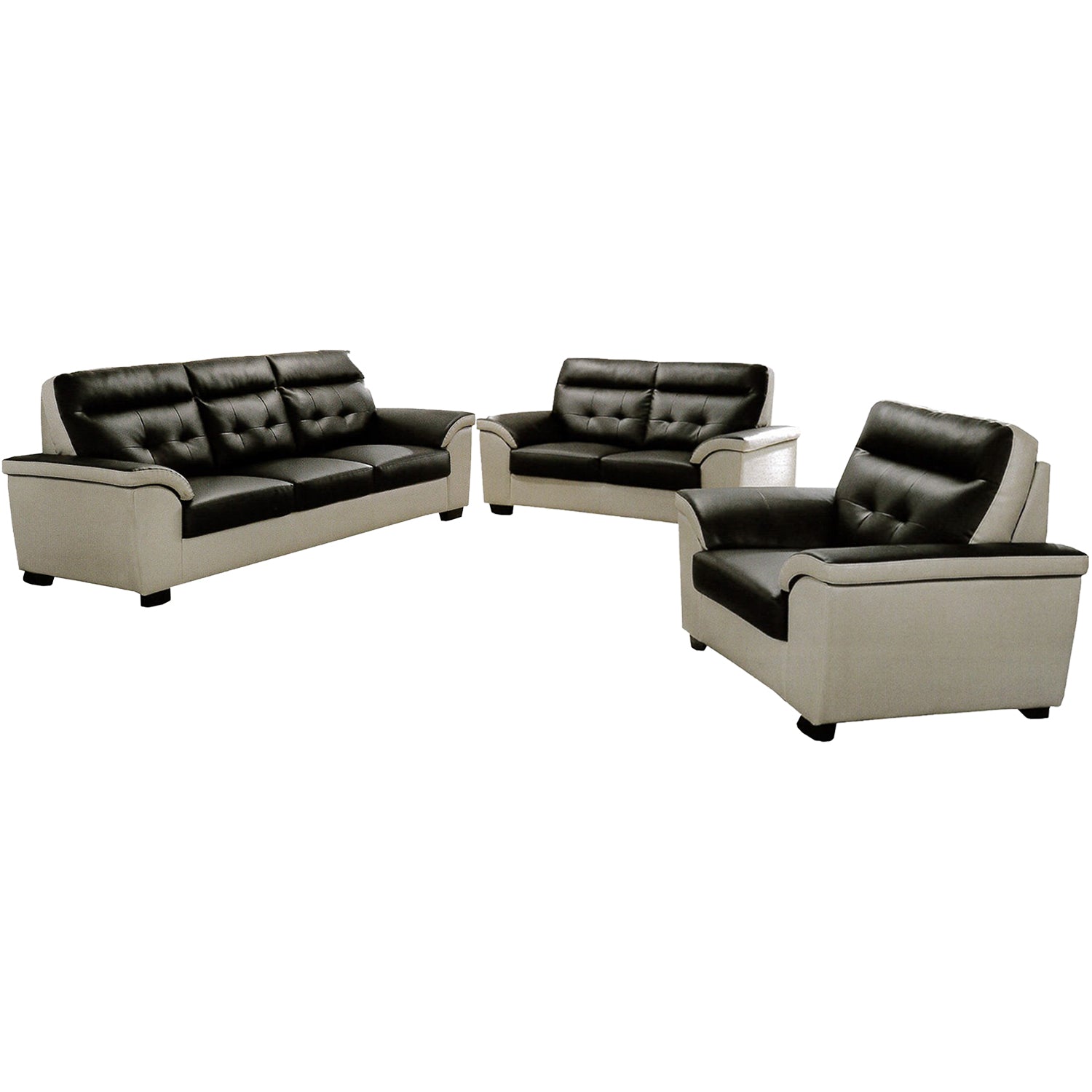 Garrett 1/2/3 Seater Faux Leather Sofa In Black/ Beige-Furnituremart.sg