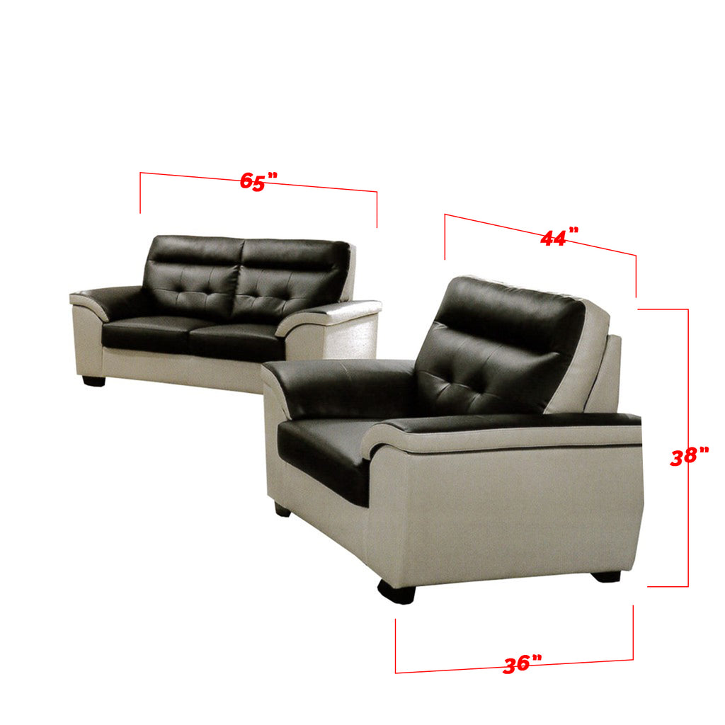 Garrett 1/2/3 Seater Faux Leather Sofa In Black/ Beige-Furnituremart.sg