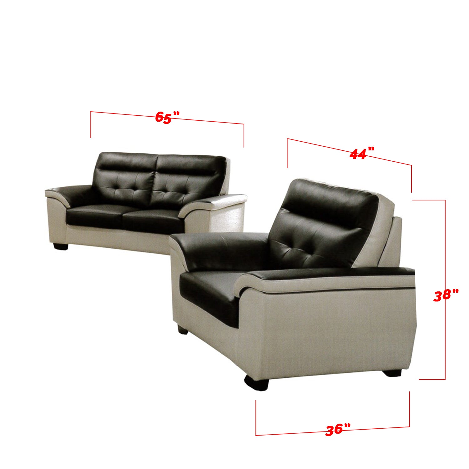 Garrett 1/2/3 Seater Faux Leather Sofa In Black/ Beige-Furnituremart.sg