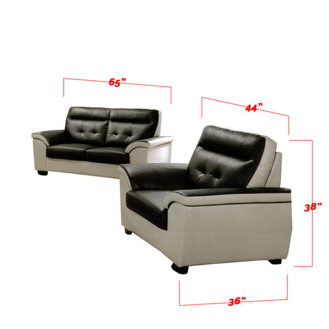 Image of Garrett 1/2/3 Seater Faux Leather Sofa In Black/ Beige-Furnituremart.sg