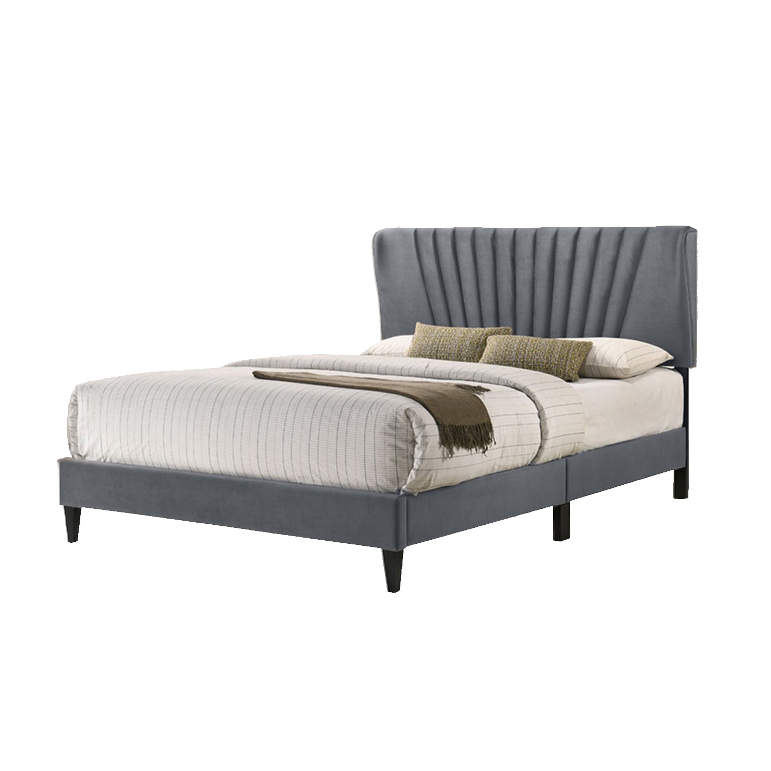 Adana Upholstered Queen Platform Bed Frame with a Vertical Channel Tufted Wingback Headboard w/ Mattress Option