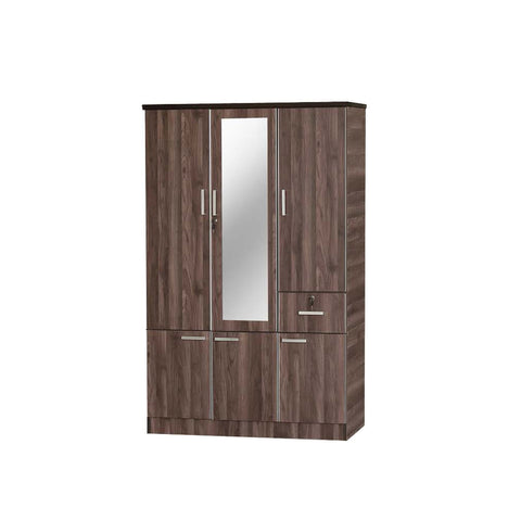 Image of Zara Series 8 Wardrobe 3-Door Cabinet with Mirror & Drawer in Dark Brown