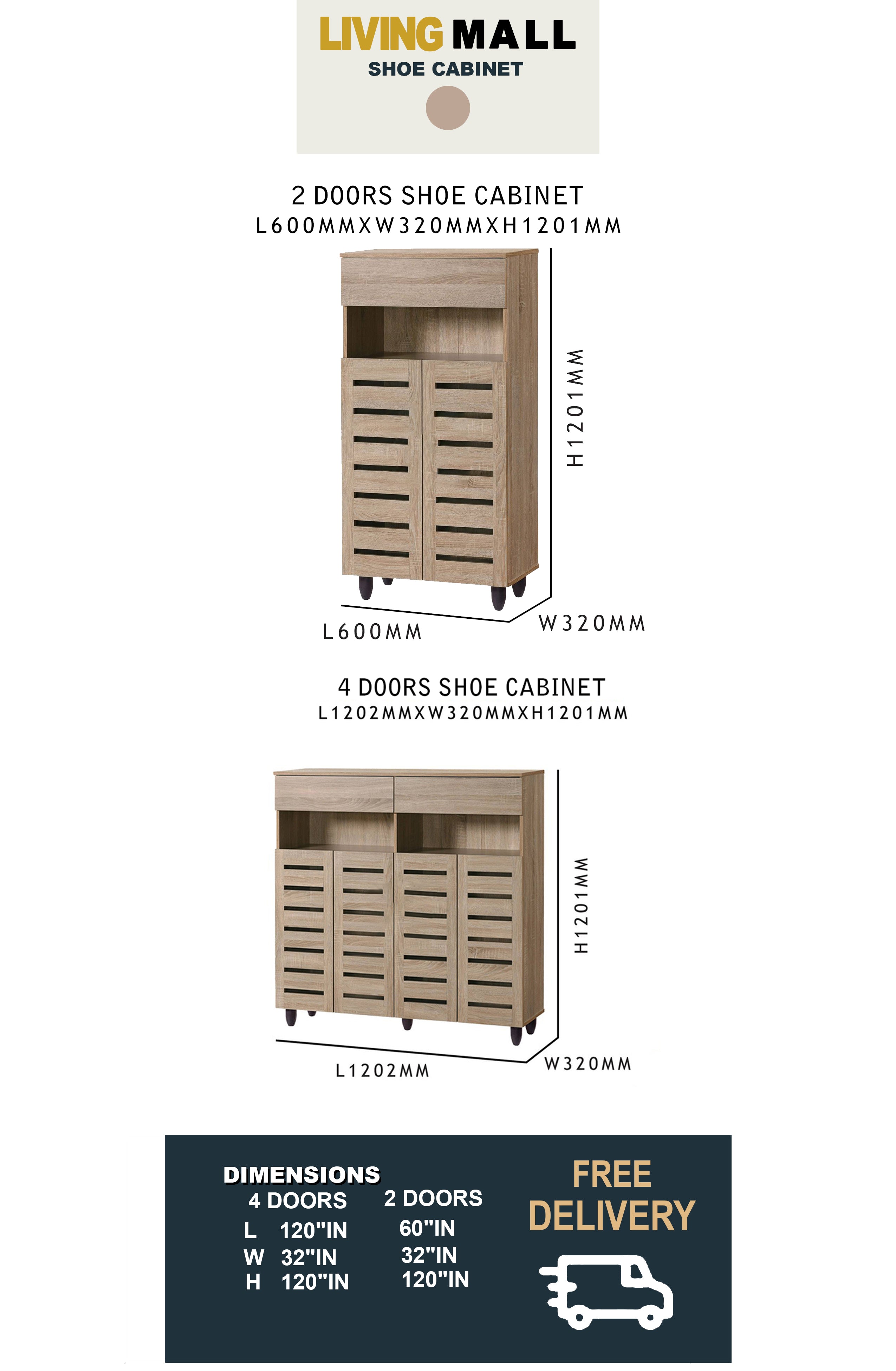DOTA 2 Doors And 4 Doors Shoe Cabinet with Drawer In Natural Oak Color