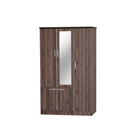 Image of Zara Series 12 Wardrobe 3-Door Cabinet with Mirror in Dark Brown