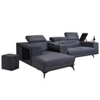 Zeran L-Shaped Sofa with Stool and Storage Upholstered In Premium Grey Color Linen Fabric