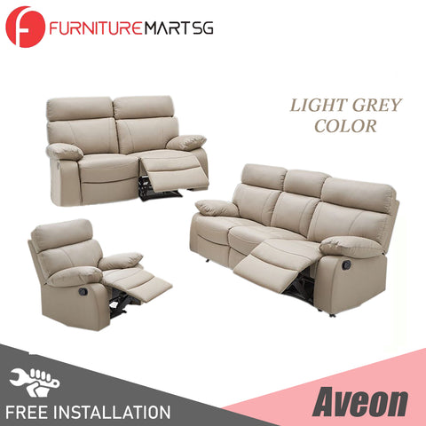 Image of Aveon Half Leather Sofa 5 recliners  Sofa Set in Stone/Light Grey Color