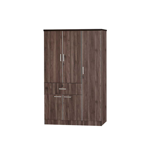 Image of Zara Series 13 Wardrobe 3-Door Cabinet with Drawer in Dark Brown
