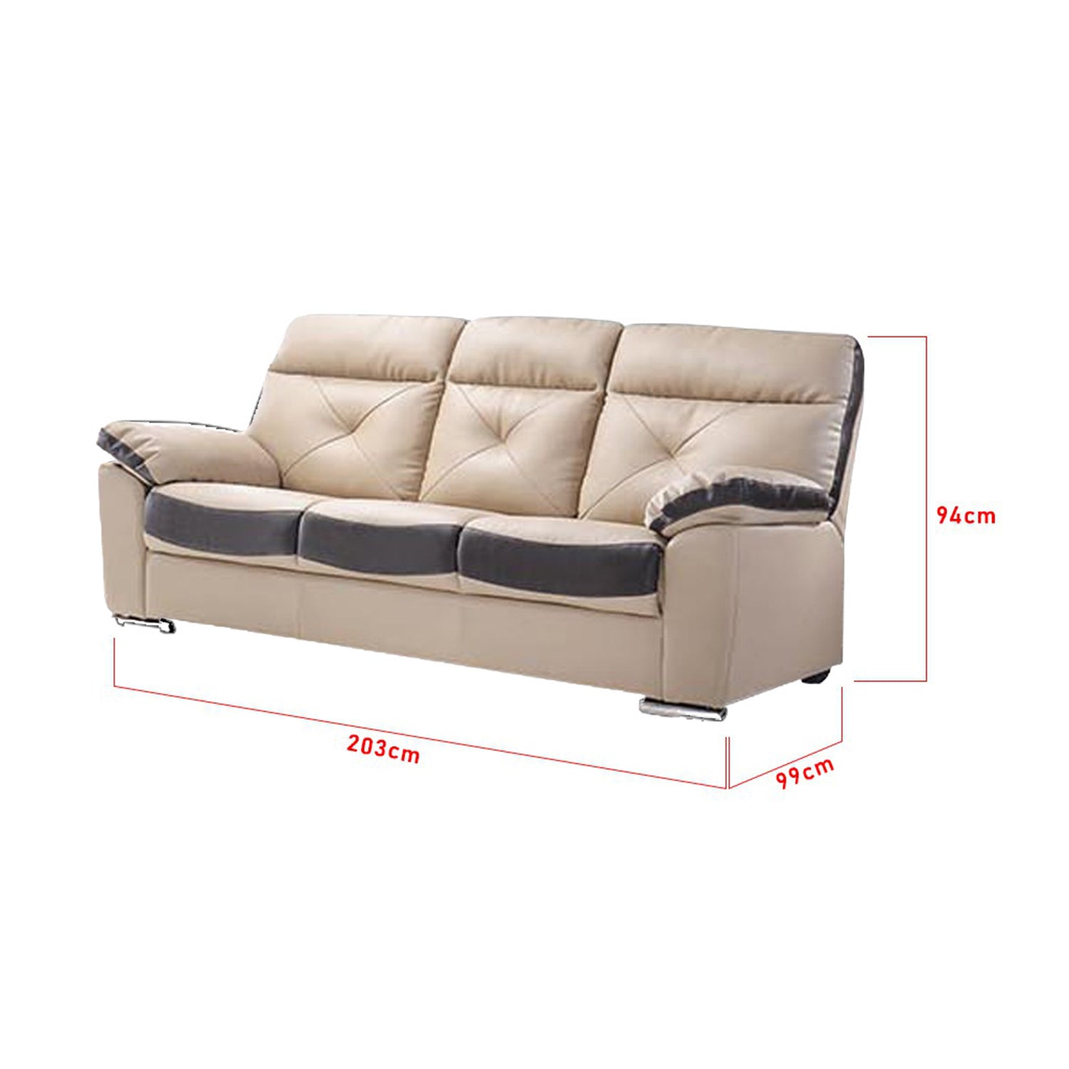 Mondrey 2/3 Seater Faux Leather Sofa In Grey/ Beige-Furnituremart.sg