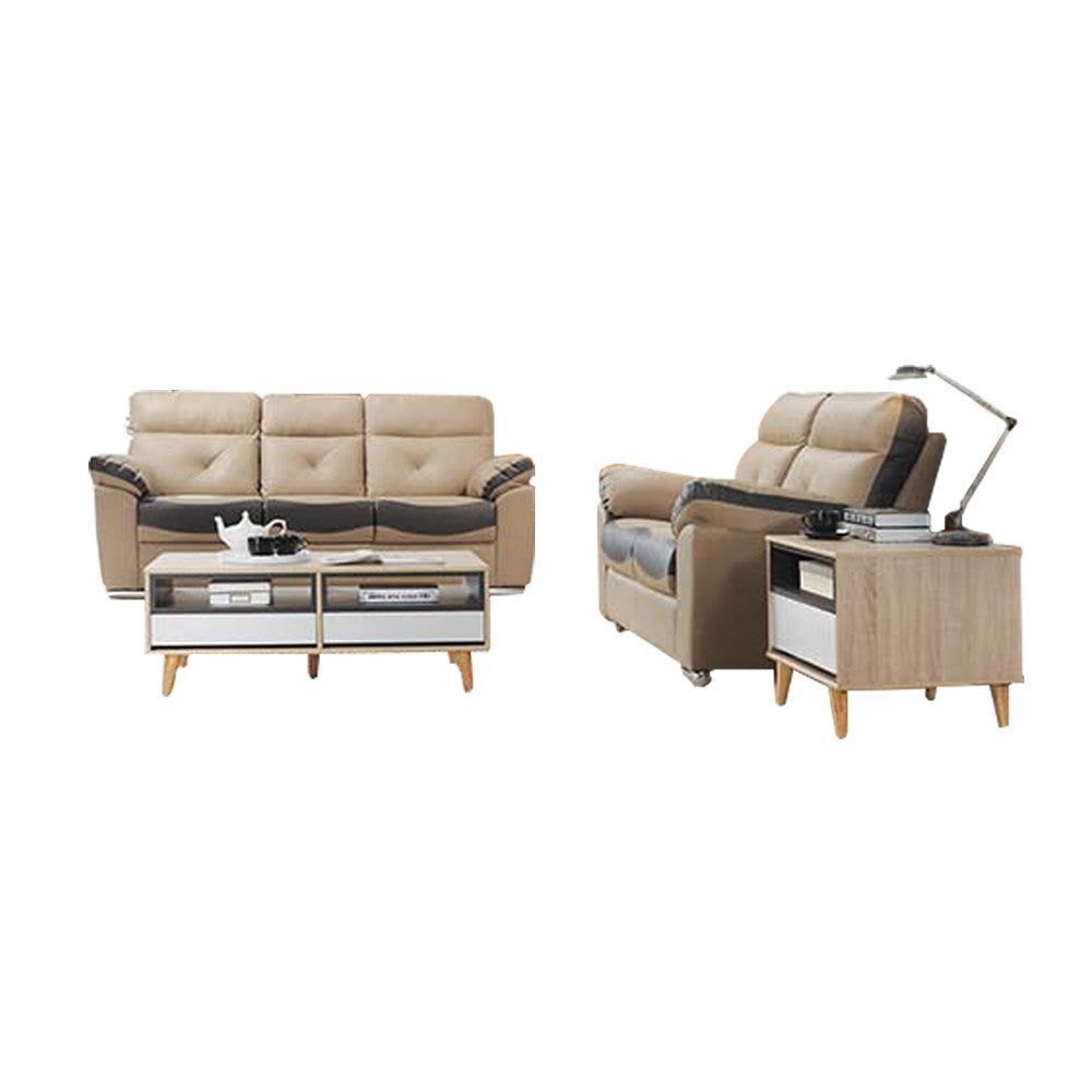 Mondrey 2/3 Seater Faux Leather Sofa In Grey/ Beige-Furnituremart.sg