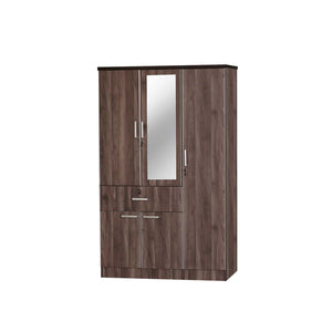 Zara Series 14 Wardrobe 3-Door Cabinet with Mirror & Drawer in Dark Brown