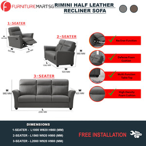 Rimini Series Half leather Recliner Sofa Set in Stone/Cappuccino Color.