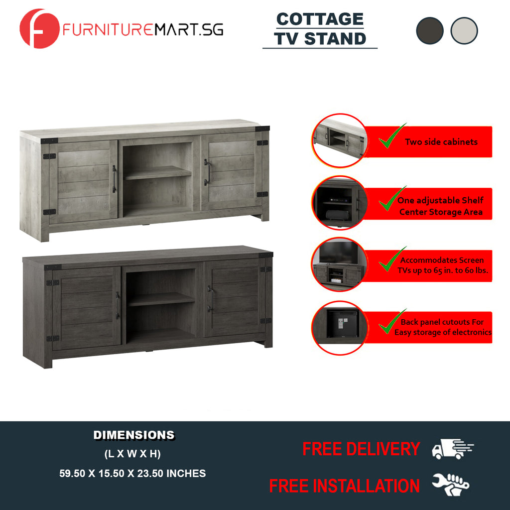 Cottage TV Stand with Planked Doors and Nail Head Details in 2 Colours
