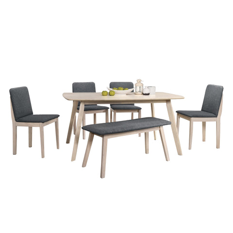 Image of OGIVE 1+4 Dining Set Table with Chair & Bench in Natural White & Walnut Color