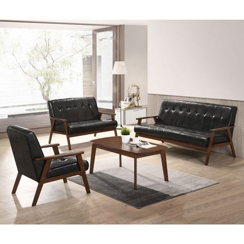 Image of Nina 1/2/3 Seater Faux Leather Sofa And Coffee Table Set In Black-Sofa-Furnituremart.sg