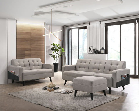 Image of Lamia Modern Button Tufted Sofa Set Upholstered In Grey Fabric