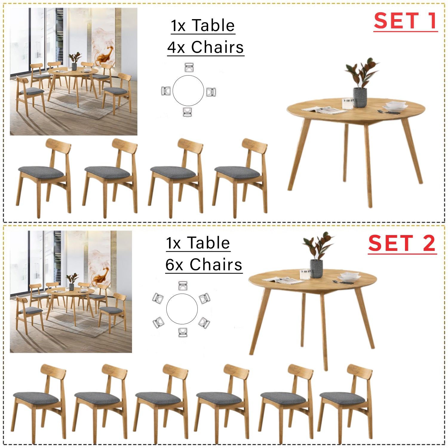 Mitti Round Dining Set Table with Chair in Natural Color