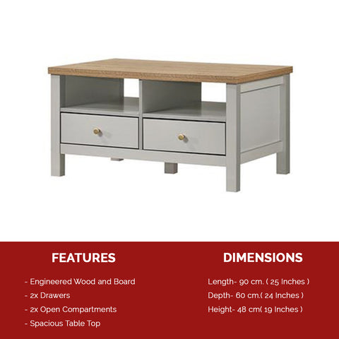 Image of Oriana Coffee Table With Drawers In Natural/ White