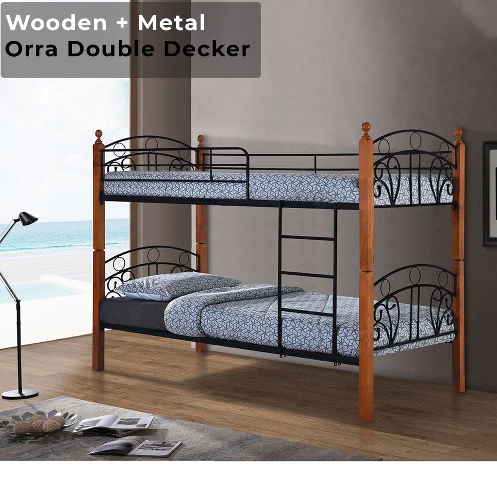 Orra Double Decker / Strong Metal Bar With Solid Wood / Splitable Bed / 1 Double Decker Convertible to 2 w/ Mattress Add On