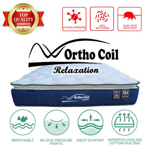 Image of OrthoCoil Relaxation Pocketed Spring Mattress with Latex Topper Blue In Single, Super Single, Queen and King Size-Mattress-Furnituremart.sg