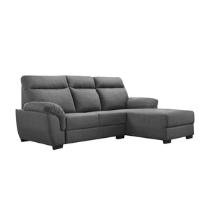 Nevio L-Shaped Fabric Sofa Premium Webbing w/ Zigzag Spring in Grey