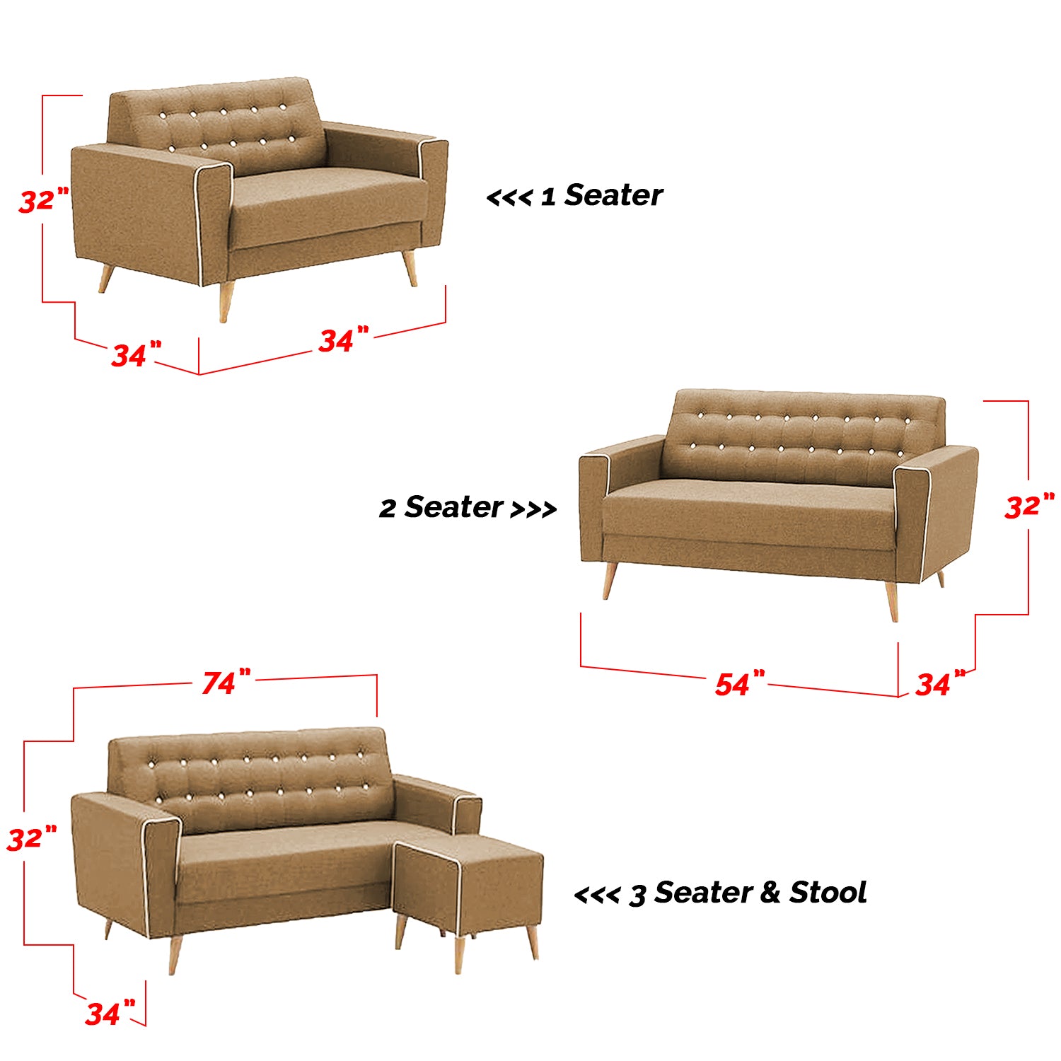 Rosy 1/2/3 Seater Fabric Sofa with Stool In 9 Colours-Furnituremart.sg