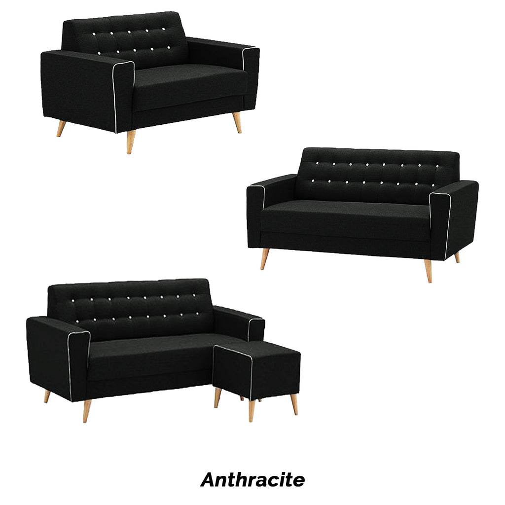 Rosy 1/2/3 Seater Fabric Sofa with Stool In 9 Colours-Furnituremart.sg