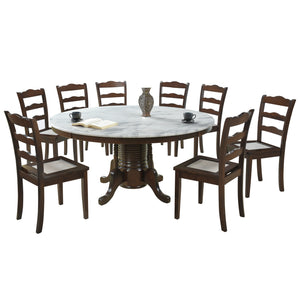 Saniti Series 1+8 Natural Marble Dining Set Table with Chair in Walnut