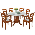 Saniti Series 1+6 Natural Marble Dining Set Table with Chair in Cherry Colour