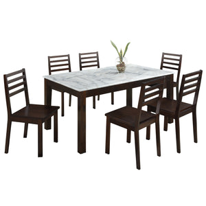 Saniti Series 1+6 Natural Marble Dining Set Table with Chair in Walnut Colour