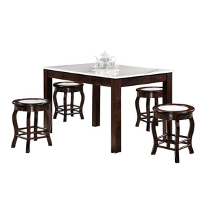 Saniti Series 1+4 Natural Marble Dining Set Table with Chair in Walnut Colour