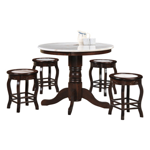Image of Saniti Series 1+4 Natural Marble Dining Set Round Table with Chair in Walnut Colour