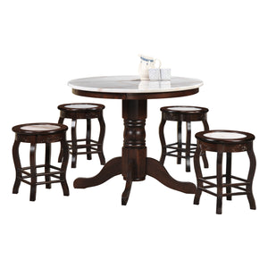 Saniti Series 1+4 Natural Marble Dining Set Round Table with Chair in Walnut Colour