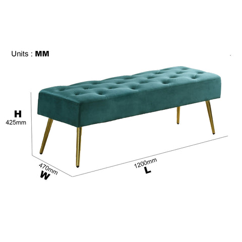 Image of Eliza Bench/Chair / Turquoise Velvet Fabric / Wooden Base with the High Density Foam