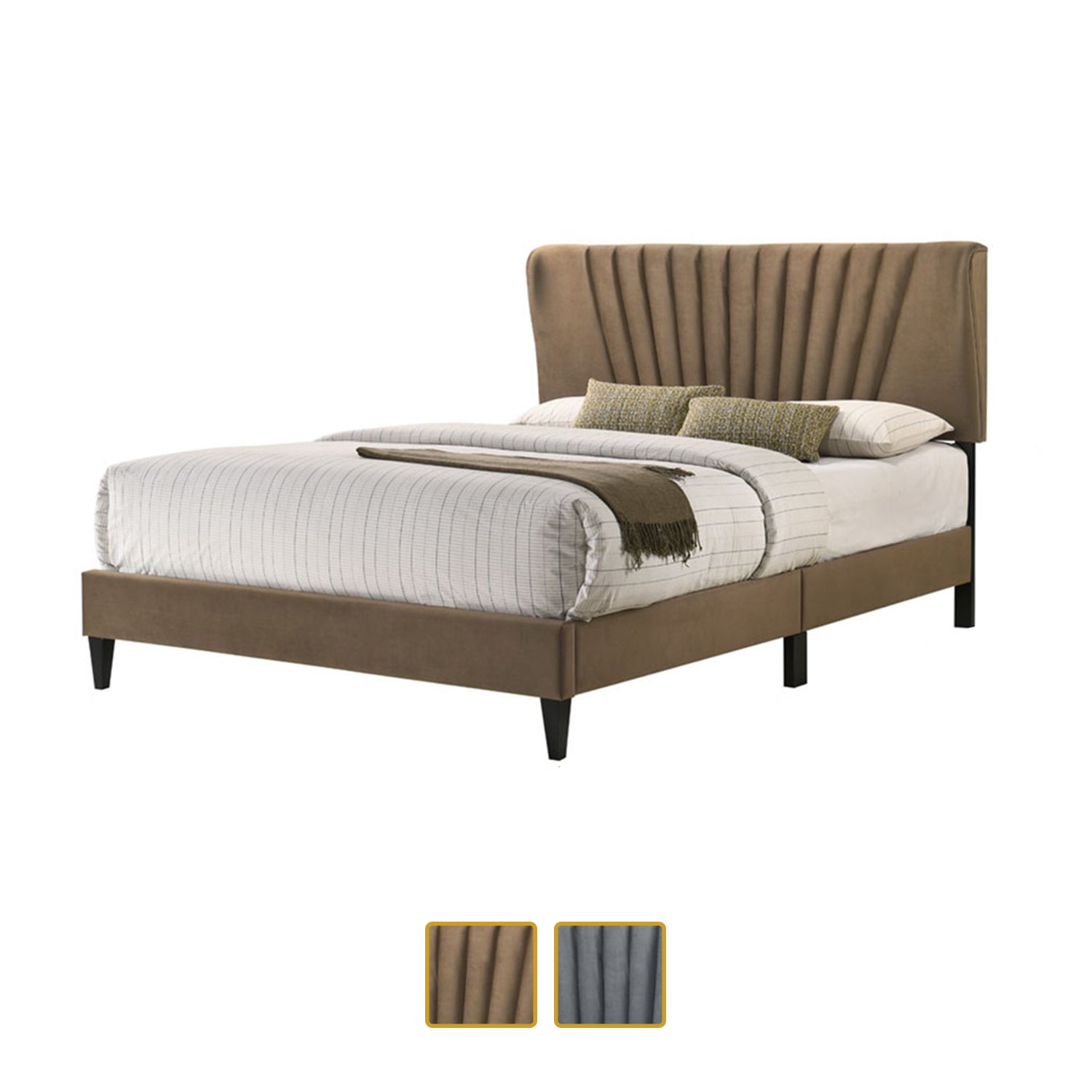 Adana Upholstered Queen Platform Bed Frame with a Vertical Channel Tufted Wingback Headboard w/ Mattress Option