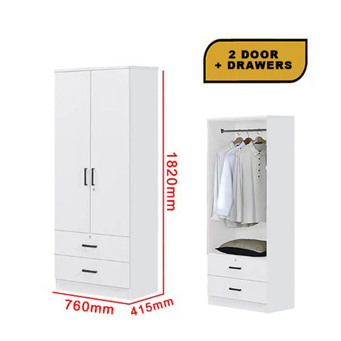 Image of Cyprus Series 2 Door Wardrobe with Drawers in Full White Colour