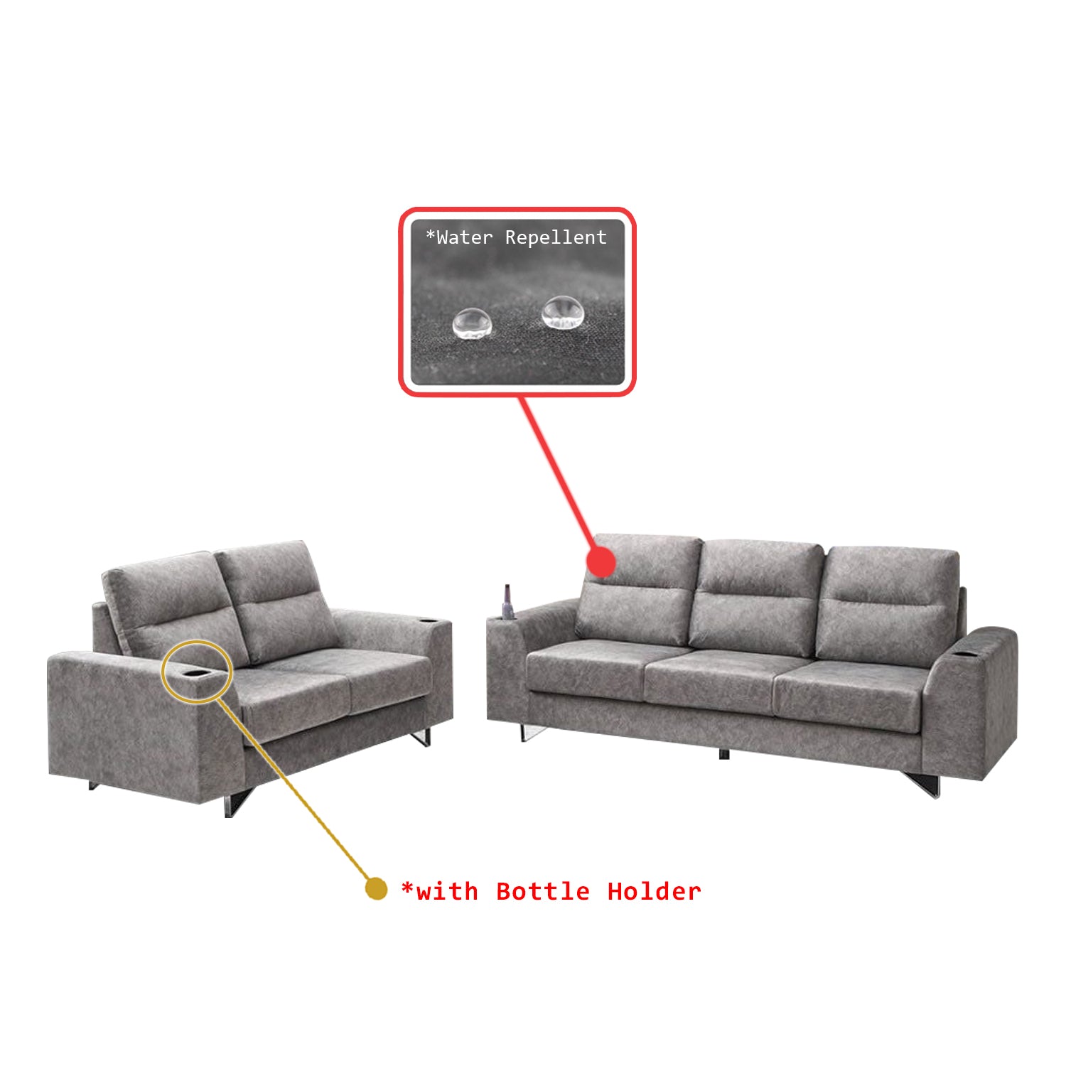 Fellie Series 2/3-Seater Sofa Set w/ Bottle Holder - Pet-Friendly Material Option