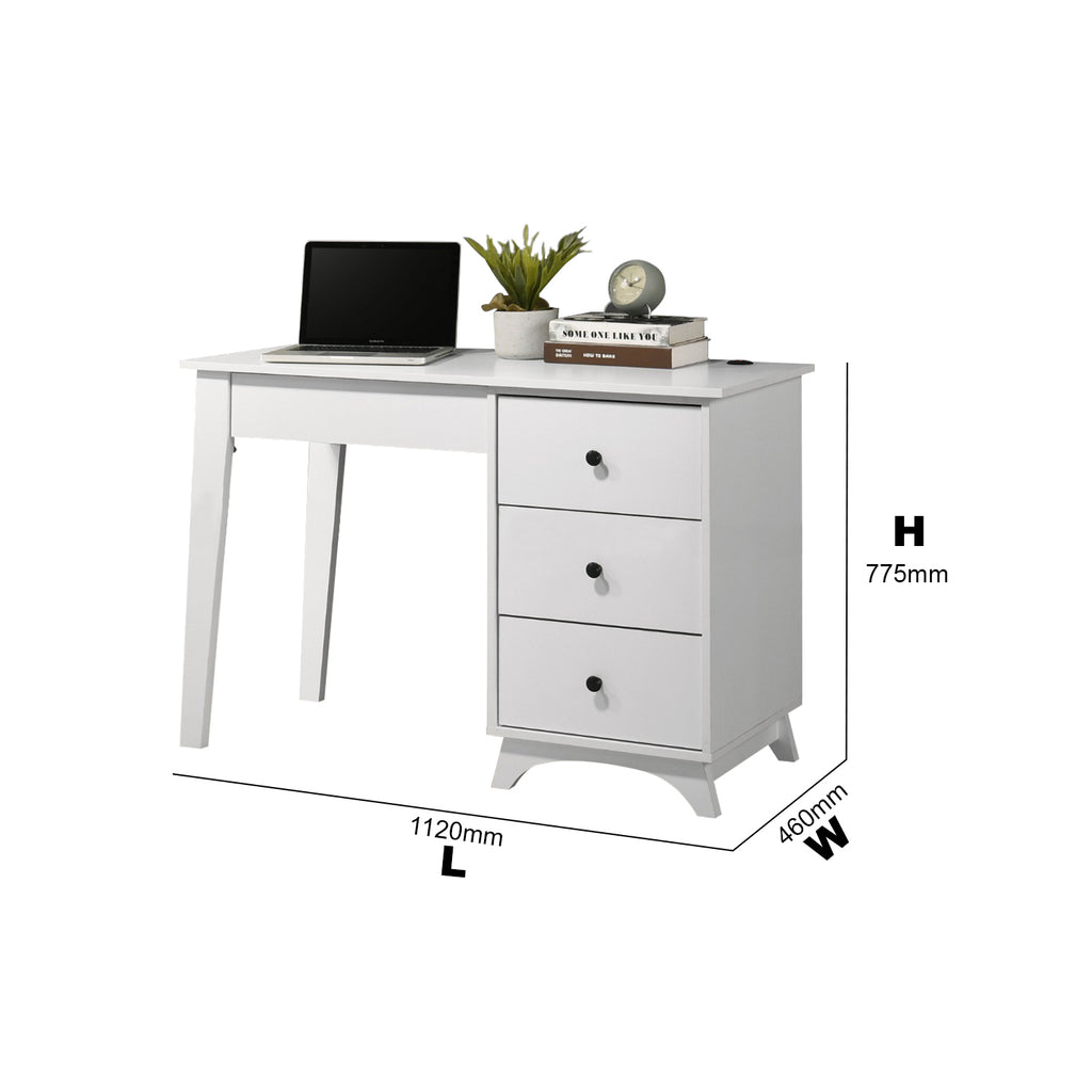 Nicole Writing Study Computer Table with USB Charging Port in White Colour
