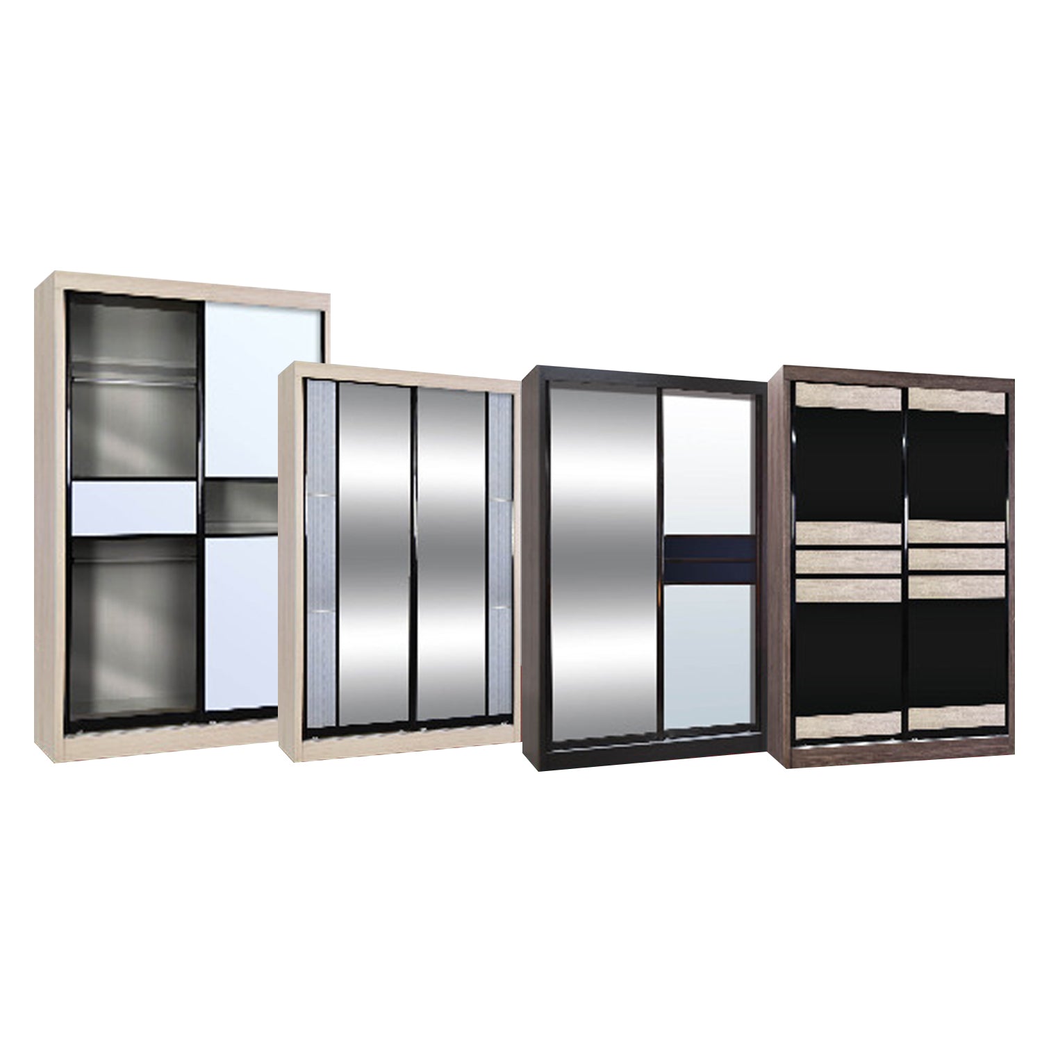 Vergel Glass Sliding Bedroom Modular Wardrobe In White Wash, Brown, and Black-Wardrobe-Furnituremart.sg