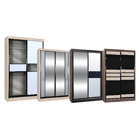 Image of Vergel Glass Sliding Bedroom Modular Wardrobe In White Wash, Brown, and Black-Wardrobe-Furnituremart.sg