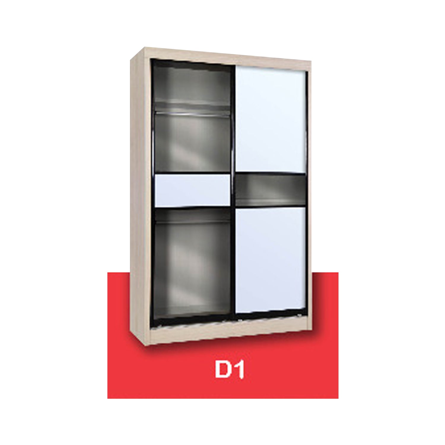 Vergel Glass Sliding Bedroom Modular Wardrobe In White Wash, Brown, and Black-Wardrobe-Furnituremart.sg