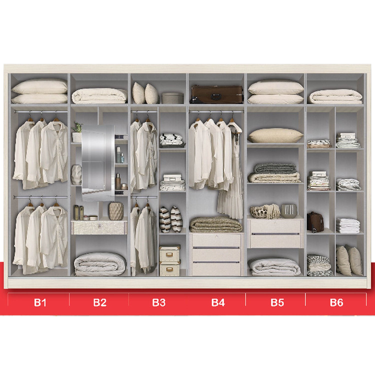 Vergel Glass Sliding Bedroom Modular Wardrobe In White Wash, Brown, and Black-Wardrobe-Furnituremart.sg