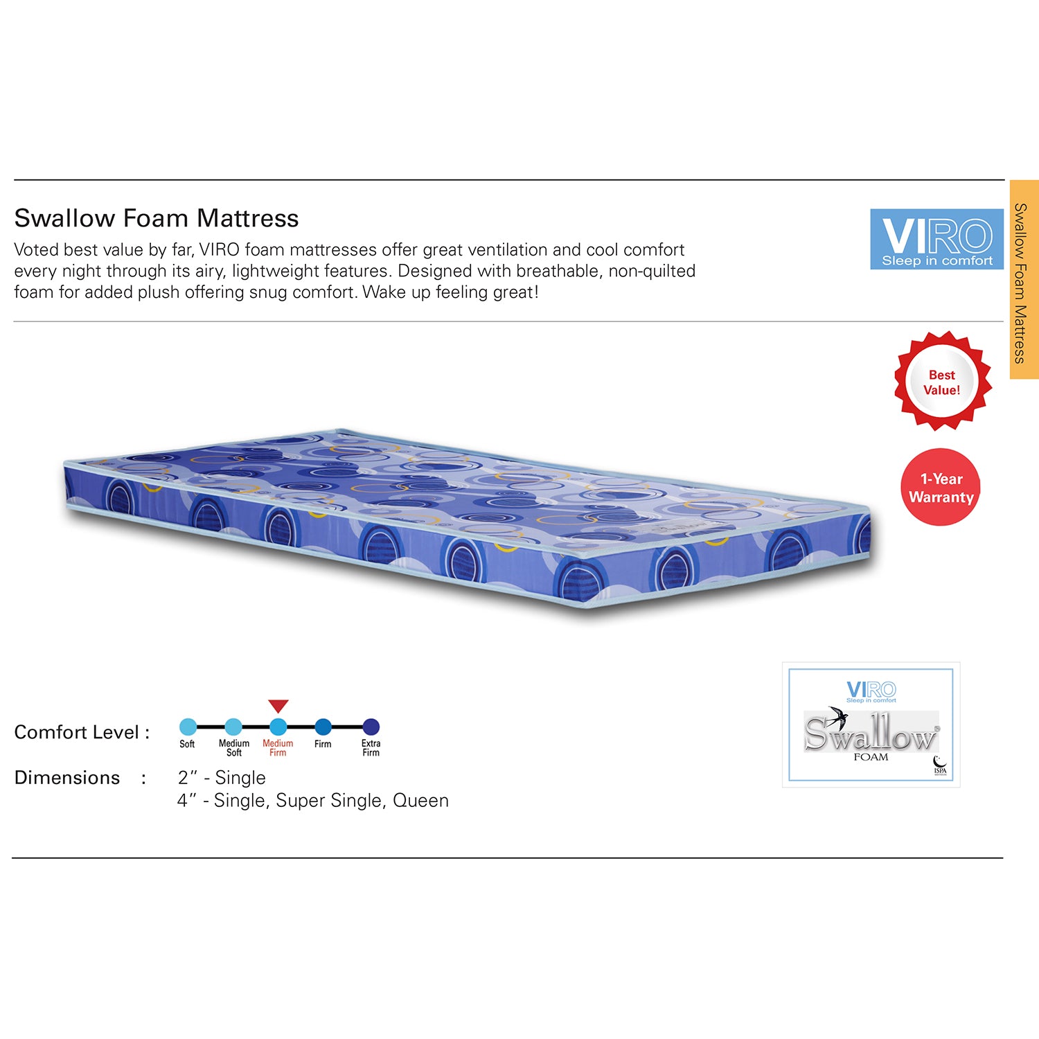 Viro Swallow queen foam mattress