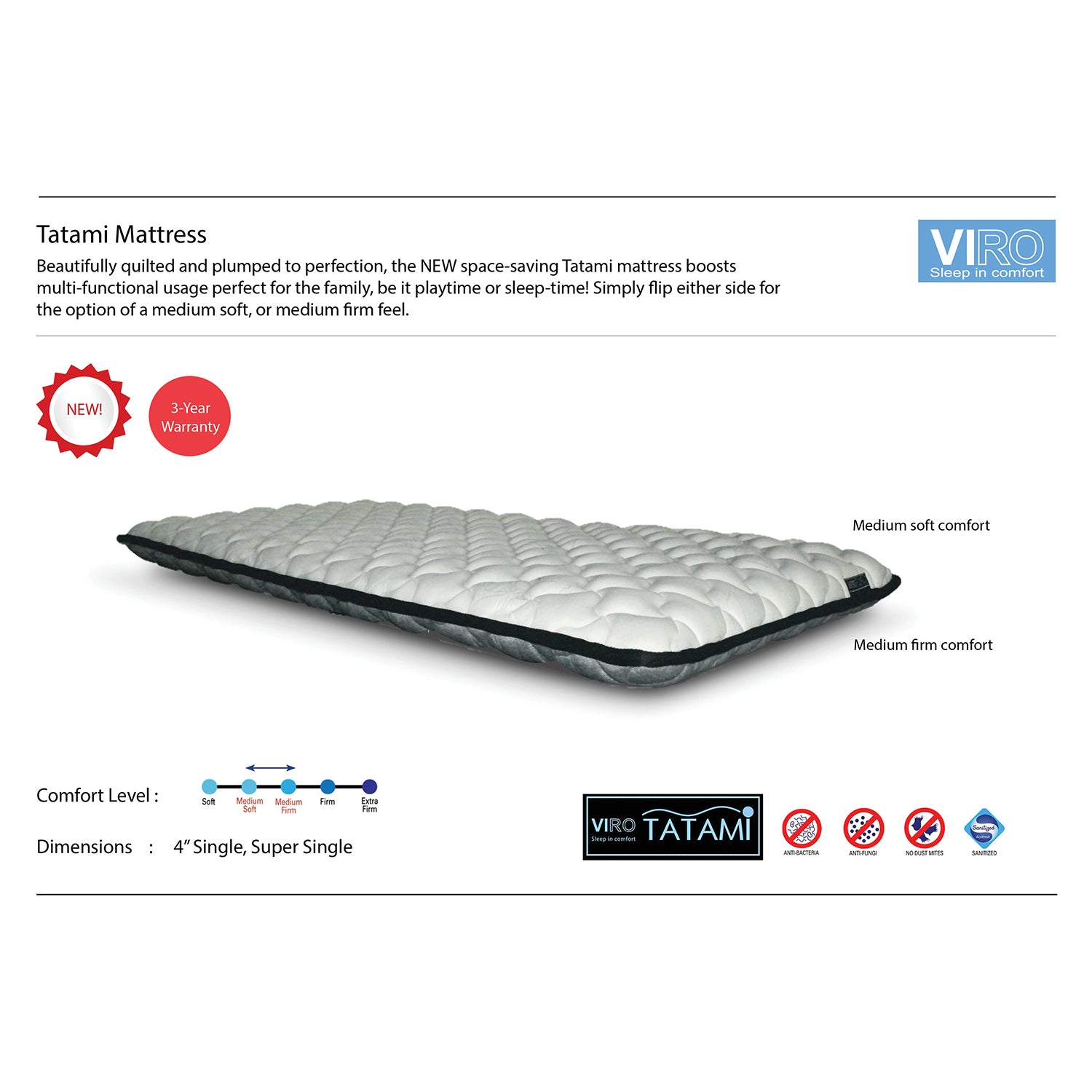 Viro 4" Thick Tatami japanese style floor mattress