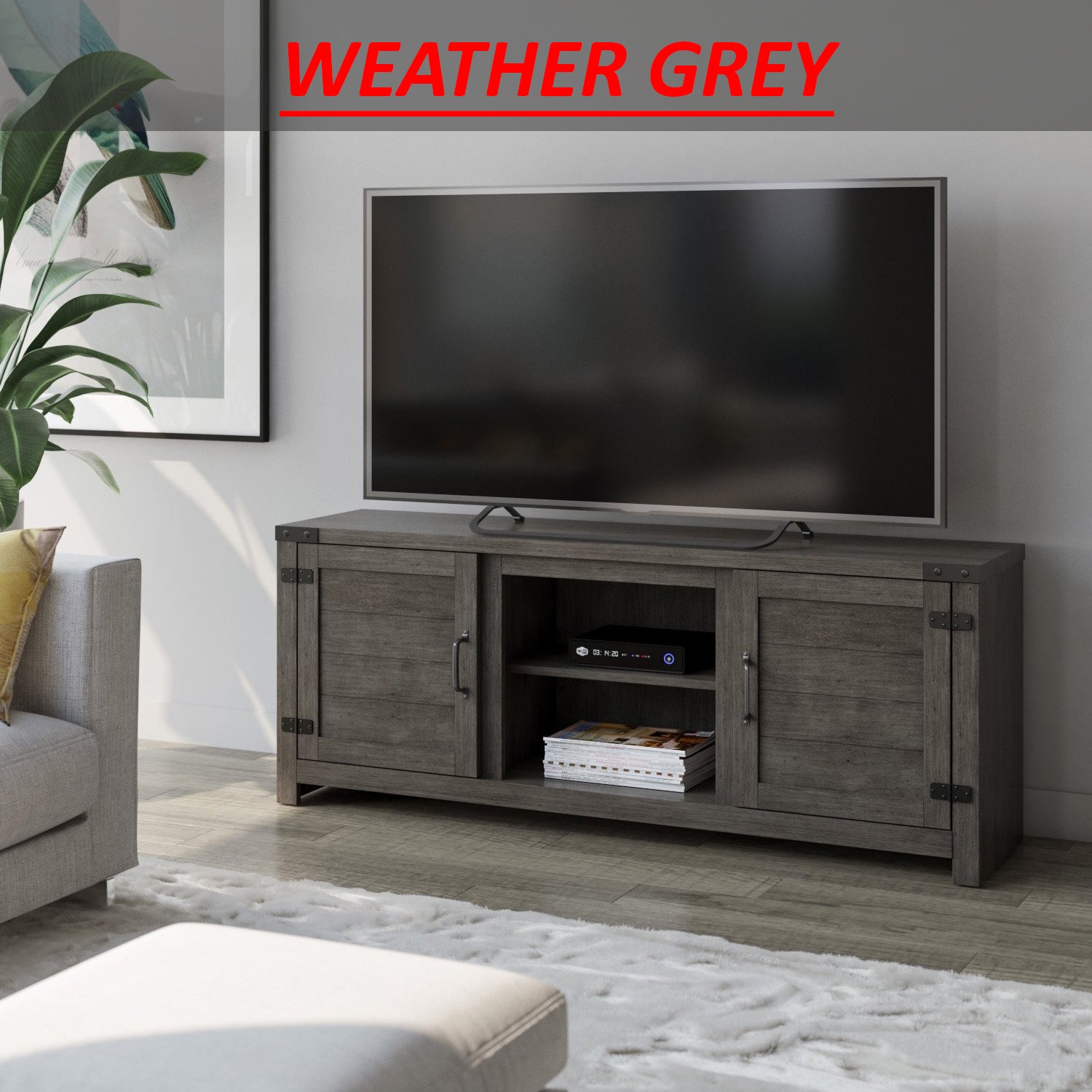 Cottage TV Stand with Planked Doors and Nail Head Details in 2 Colours