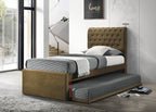 Kyler Single Divan + Pull-Out Type Bed Frame Velvet Fabric Upholstery in Brown Color w/ Mattress Add On